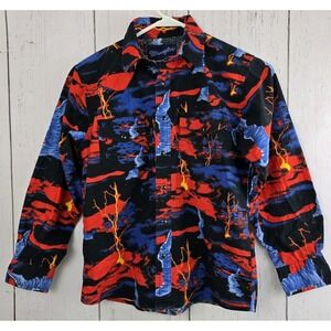 Vtg 90s Wrangler Lg 10/12 Tornadoes Lightning Pearl Snap Western Cowboy